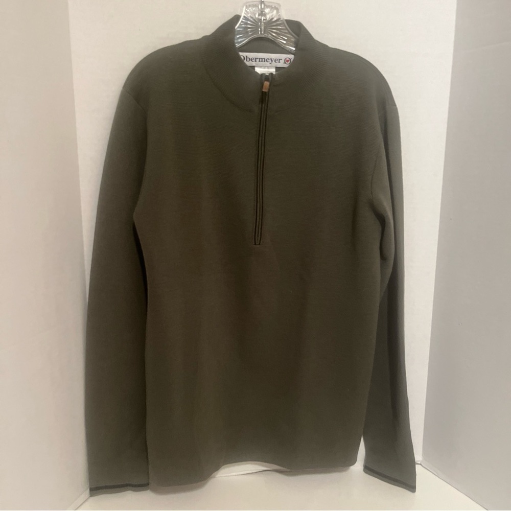 Obermeyer Wool Blend Medium Green 1/4 Zip Long Sleeve Knit Top sweater Jacket.